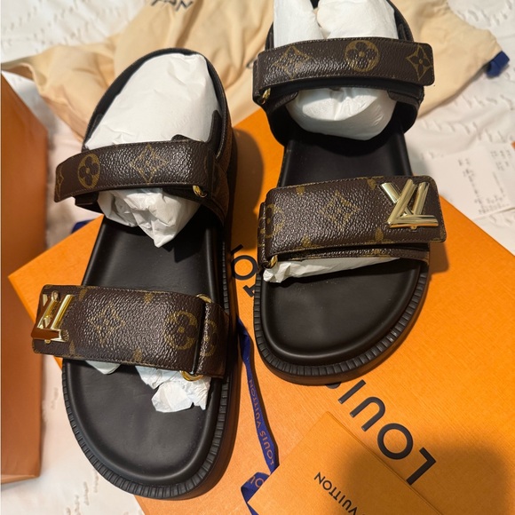 Louis Vuitton Shoes - Louis Vuitton Black and Brown Monogram Sandals